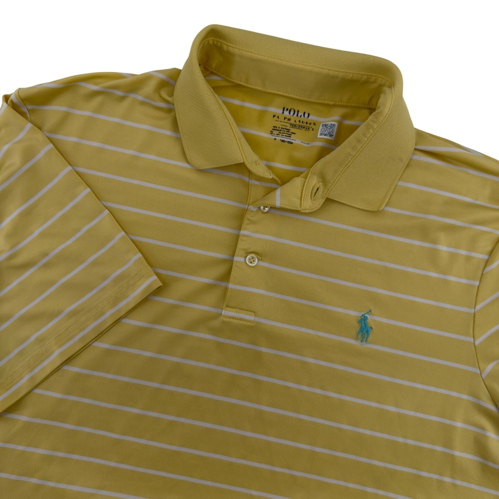 Polo Ralph Lauren Mens Yellow White Stripe Performance Polo Shirt XL - Picture 1 of 5
